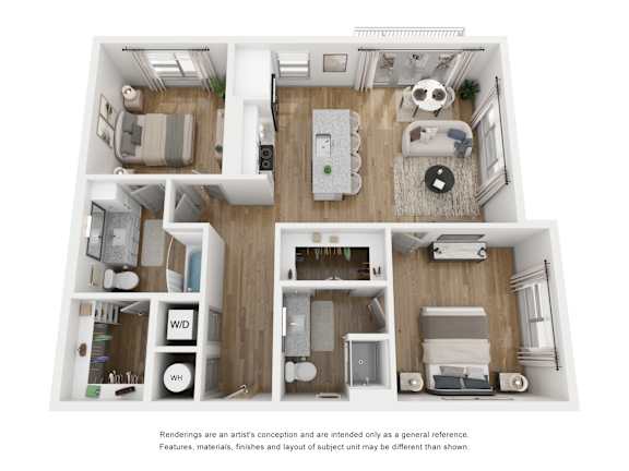 2 bedroom 2 bathroom floor plan A at LynnCora, Texas