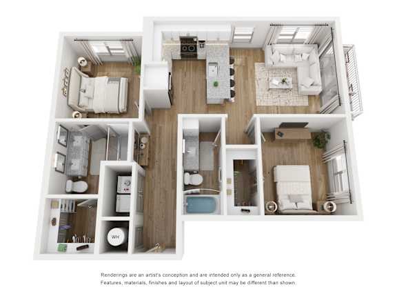 2 bedroom 2 bathroom floor plan A at LynnCora, Texas