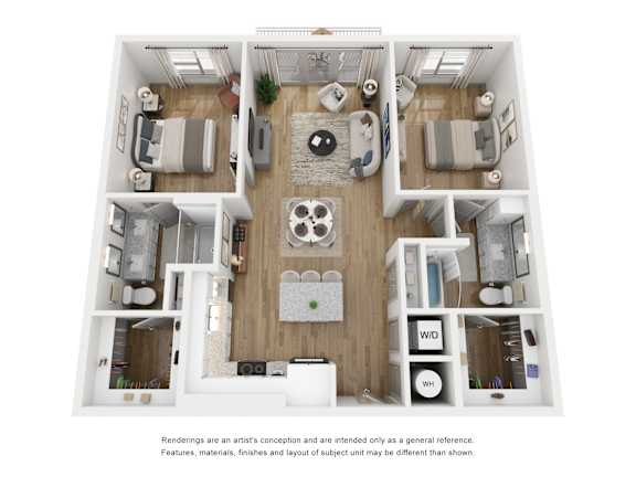 2 bedroom 2 bathroom floor plan A at LynnCora, Texas