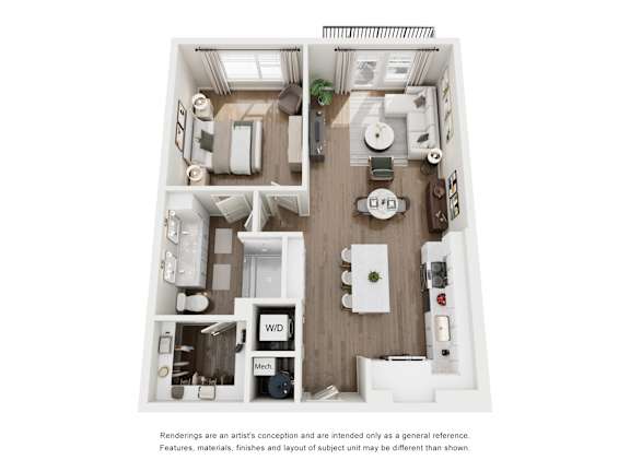 Velo A6 floor plan rendering - 1 bed x 1 bath