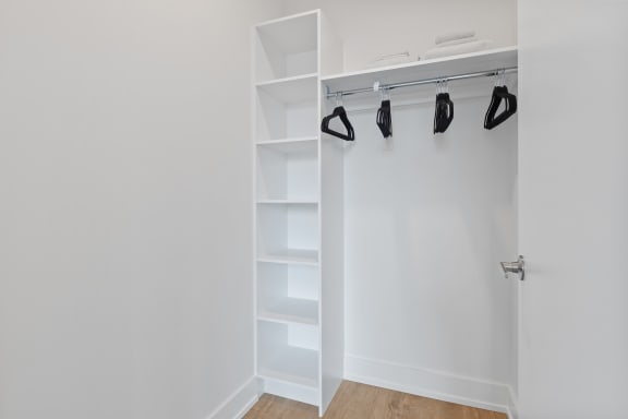 a walk in closet in a 555 waverly unit