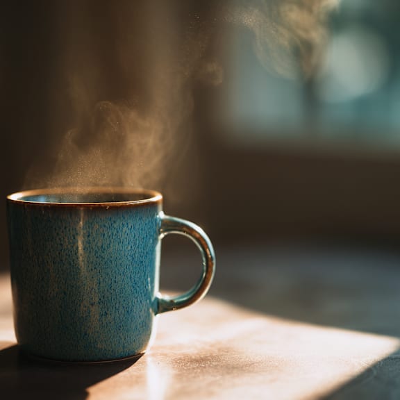A blue cup with steam rising from it. at The Dean at Creekview Apartments, Newark, DE, 19711