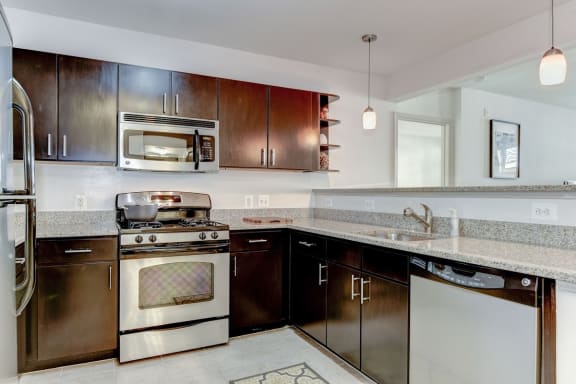 a kitchen with stainless steel appliances and granite counter tops at Garfield Park, Virginia