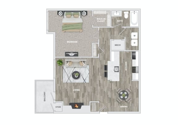 a floor plan of a 1 bedroom apartment at Brampton Moors, Cary