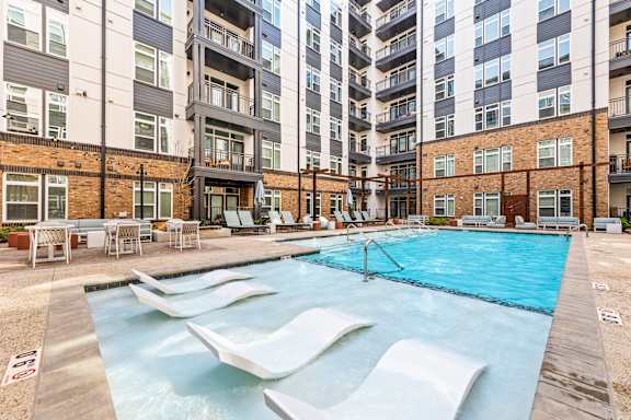 Swimming Pool Area at Hawkins Press Apartments, Charlotte, NC, 28203
