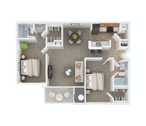 a floor plan of a bedroom apartment with furniture and a living room