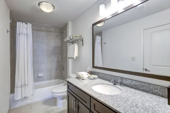 a bathroom with a sink and a shower and a toilet at The Gunther, Baltimore, 21224