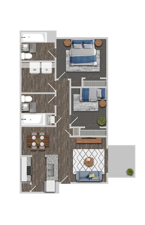 2 Bedroom A Floor Plan at Greens at Stonecreek, Lithonia, Georgia