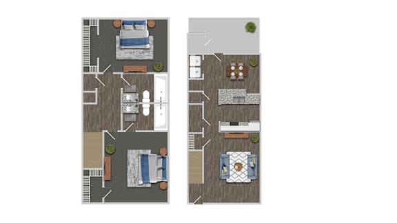 2 bedroom b Floor Plan at Greens at Stonecreek, Georgia, 30038
