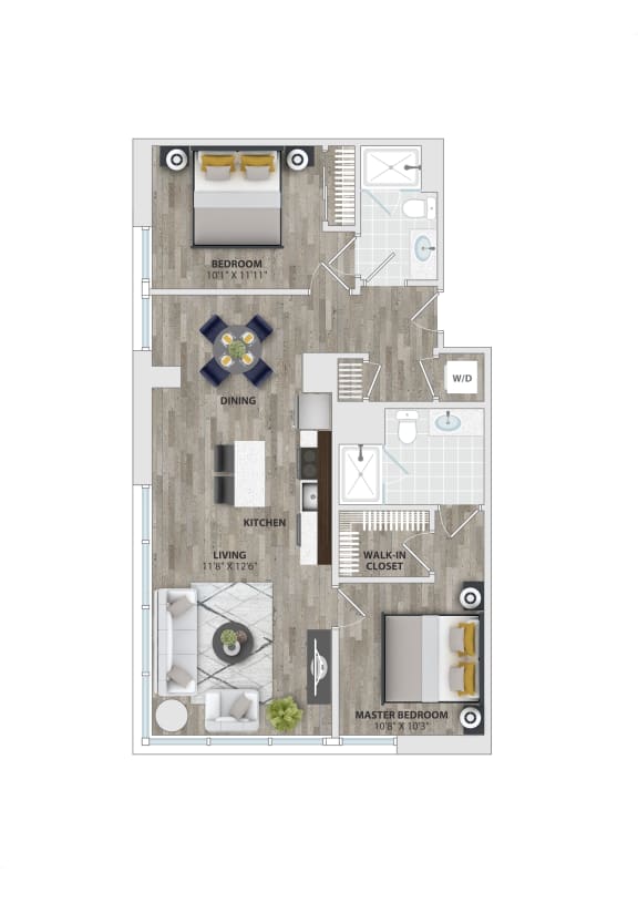 2B4 Floor Plan at 1405 Point, Baltimore, MD, 21231