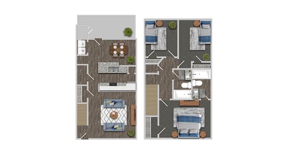 3 Bedroom A Floor Plan at Greens at Stonecreek, Lithonia, GA, 30038