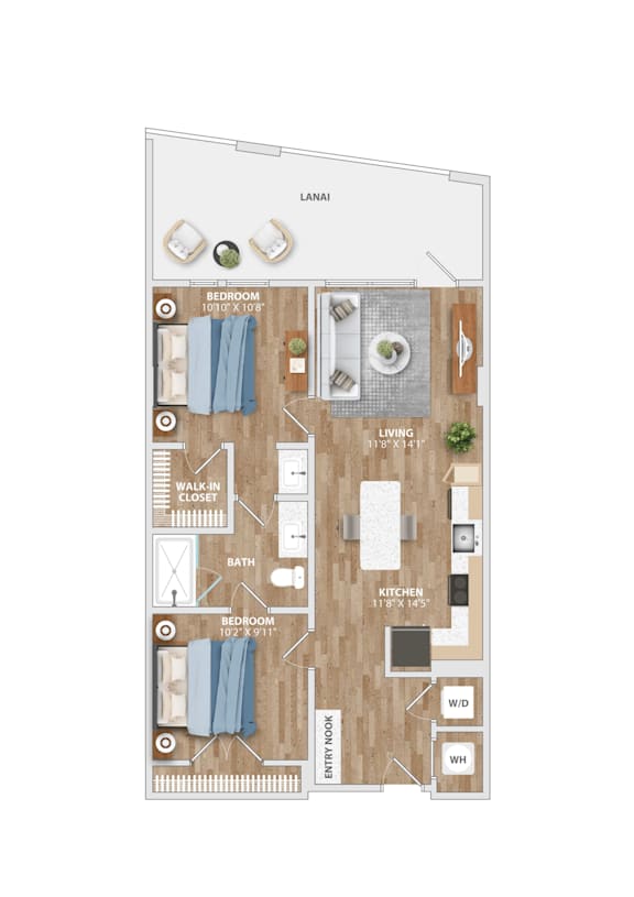 A floor plan of a house with a living room, kitchen, and bathroom.