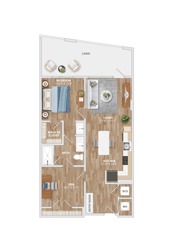 A floor plan of a house with a living room, kitchen, and bathroom.