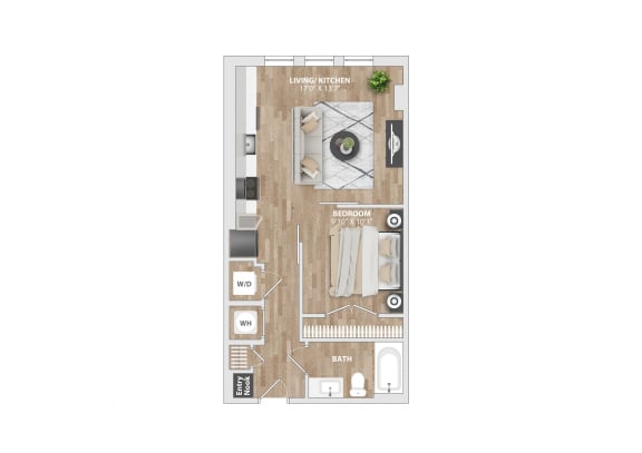 Studio 1 bath A2A Floor Plan at South and Hollis, North Carolina