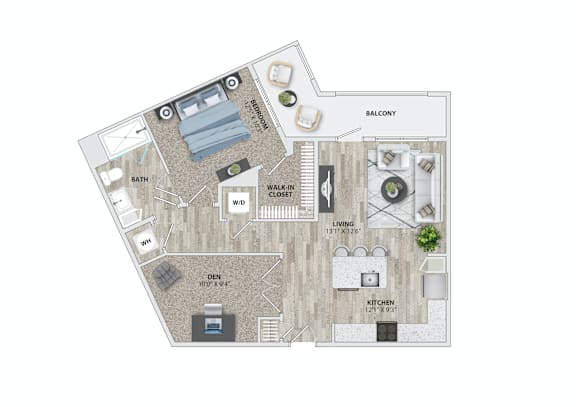 Floor Plan  1 bed 1 bath A5 floor plan at Metropolitan at the Riverwalk, Wilmington