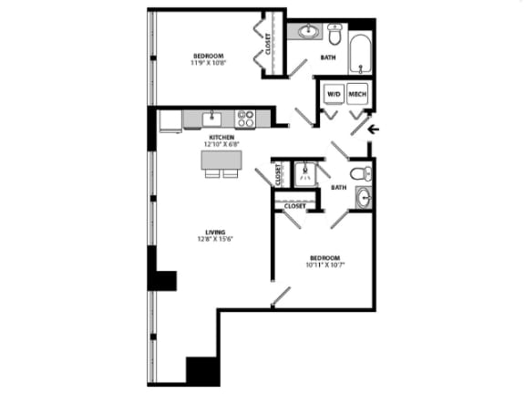 Allied_2B-A Floor Plan at Allied Harbor Point, Baltimore, 21231