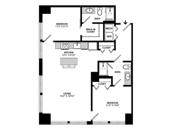 Allied_2B-D Floor Plan at Allied Harbor Point, Baltimore, 21231