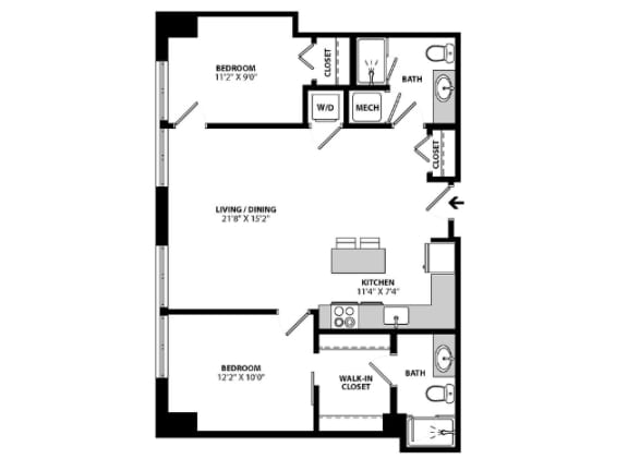 Allied_2B-E Floor Plan at Allied Harbor Point, Baltimore