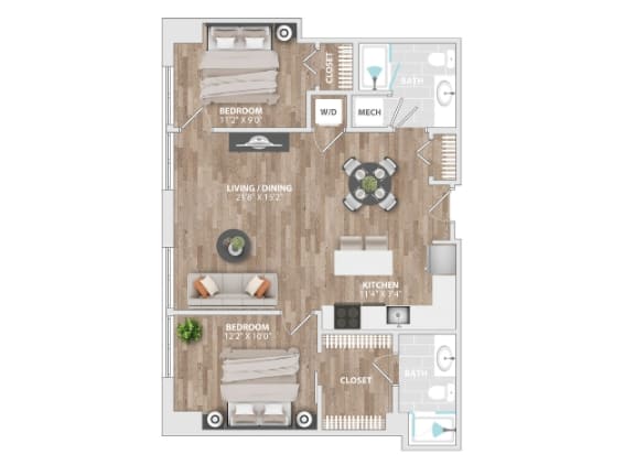 Allied_2B-E Floor Plan at Allied Harbor Point, Baltimore, MD, 21231