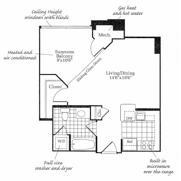 A diagram of a house layout with labeled rooms and features