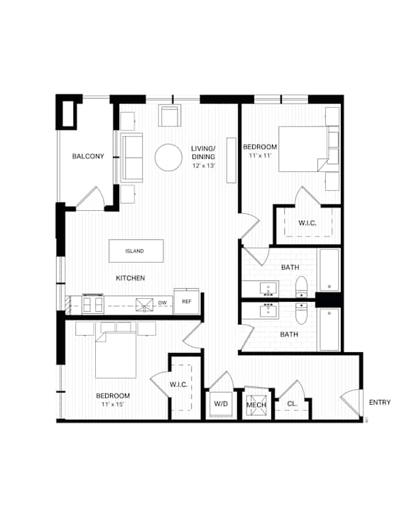 Floor Plan  A black and white image of a floor plan for a house.