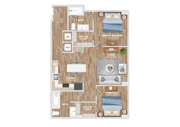 Floor Plan  B3B Floor Plan at Hawkins Press Apartments, North Carolina