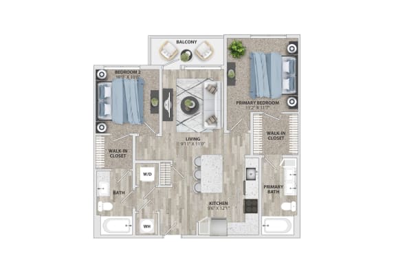 Floor Plan  2 bed 2 bath B7 Floor Plan at Metropolitan at the Riverwalk, Wilmington, NC 28401