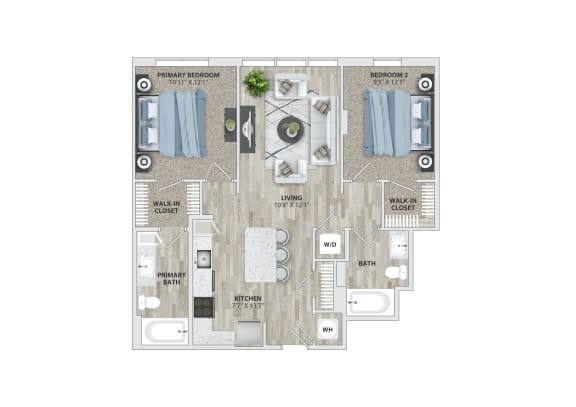 2 bed 2 bath B8 Floor Plan at Metropolitan at the Riverwalk, Wilmington, 28401