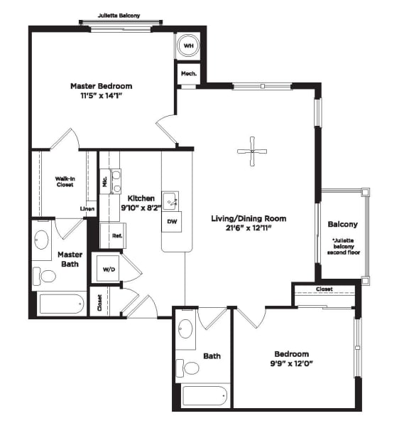 Floor Plan  2 bed 2 bath B4b Floor Plan at 800 Carlyle, Alexandria, Virginia
