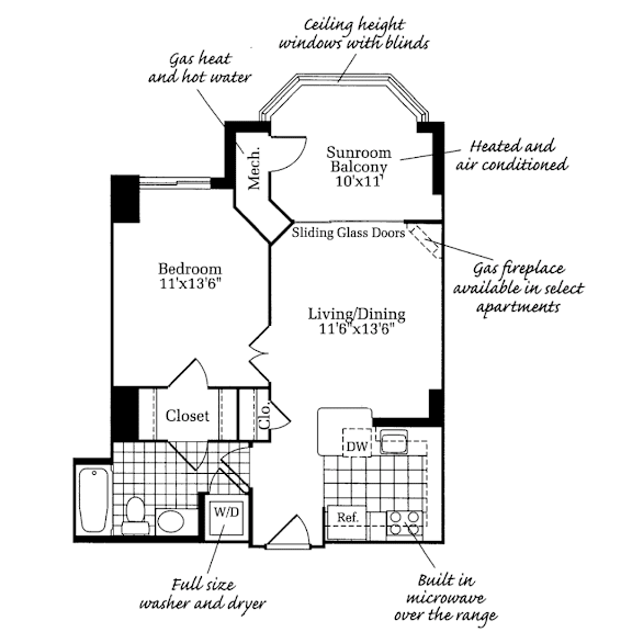 A diagram of a house layout with labeled rooms and features.