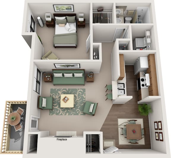a 3d floor plan of a house with a bedroom and living room