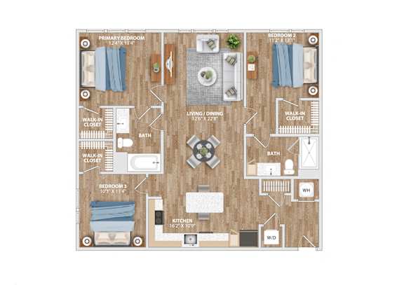 Floor Plan  C1A Floor Plan at Hawkins Press Apartments, Charlotte, 28203