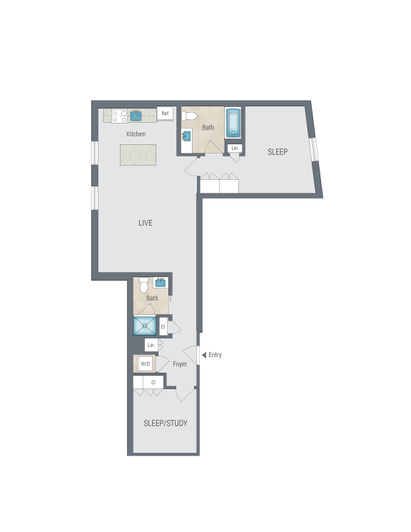 2 bed 2 bath E the floor plan of the apartments at Reed Row, Washington, 20009