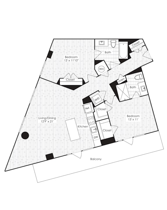 2 Bed 2 Bath Floorplan at Dock 79, Washington, DC 20003