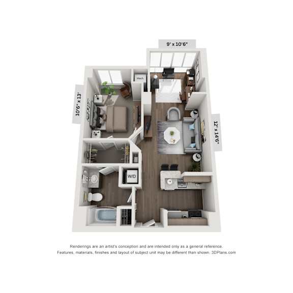 Fairfax 1 BR Floor Plan at Lincoln Old Town, Alexandria, 22314