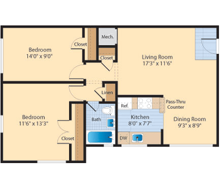 Floor Plan  2 bed 1 bath B1 Floor Plan at The Fields of Old Town, Alexandria, 22302