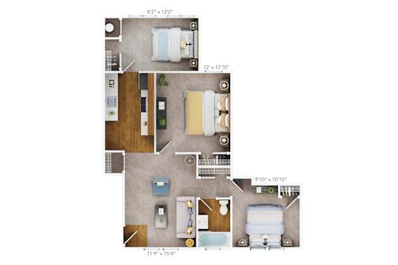 3 bed 1 bath C1 Floor Plan at The Fields of Bethesda, Chevy Chase, Maryland