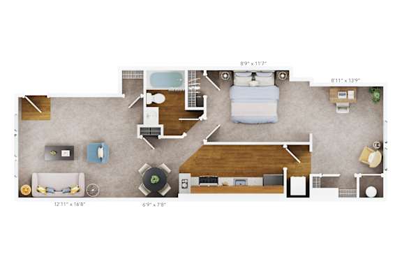 Floor Plan  1 bed 1 bath A1B Floor Plan at The Fields of Bethesda, Chevy Chase, MD