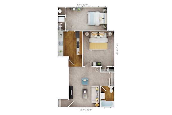 2 bed 1 bath B1 Floor Plan at The Fields of Bethesda, Chevy Chase, 20815
