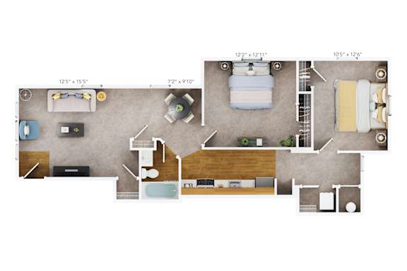 Floor Plan  2 bed 1 bath B2 Floor Plan at The Fields of Bethesda, Chevy Chase, Maryland