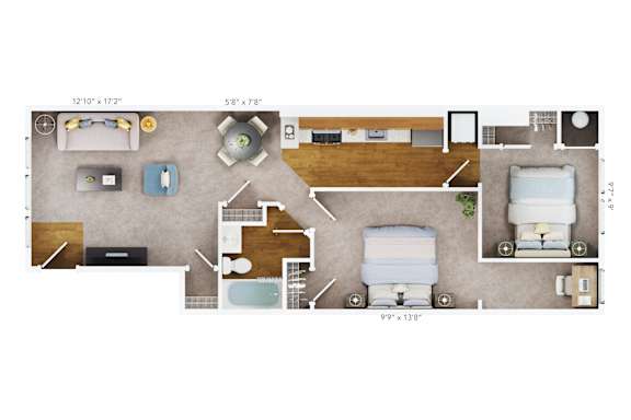 2 bed 1 bath B3 Floor Plan at The Fields of Bethesda, Chevy Chase, 20815