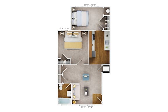 2 bed 1 bath B4 Floor Plan at The Fields of Bethesda, Chevy Chase, MD