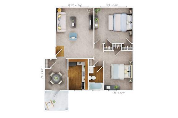 2 bed 1 bath B5 Floor Plan at The Fields of Bethesda, Chevy Chase, MD