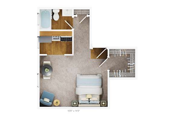 Floor Plan  Studio 1 bath S1 Floor Plan at The Fields of Bethesda, Chevy Chase, MD
