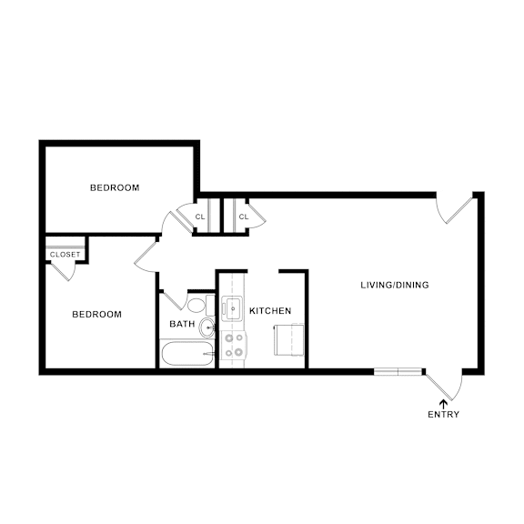Floor Plan  2 bed 2 bath at Huntwood Courts Apartments, Washington DC, 20019