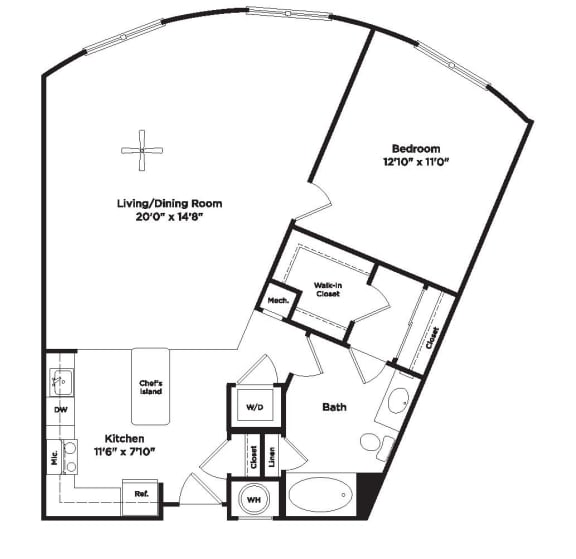 1 bed 1 bath A12a Floor Plan at 800 Carlyle, Virginia