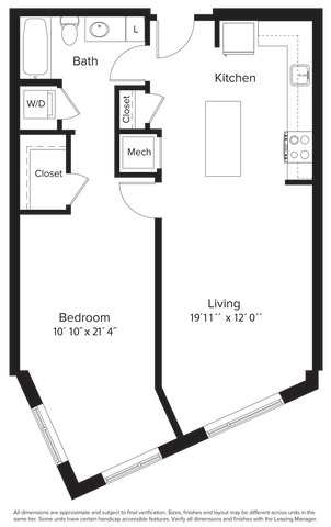 1 bed 1 bathroom floorplan V at Fort Totten Square, Washington, Washington DC