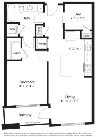 1 bedroom 1 bathroom floorplan Bat Fort Totten Square, Washington, 20011