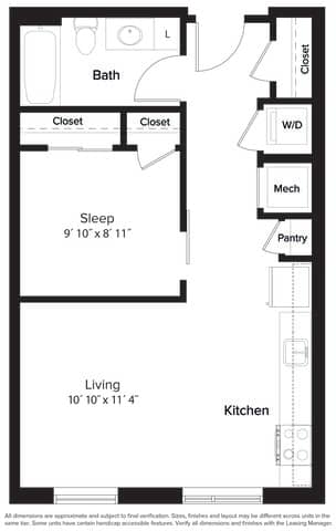 1 bed 1 bath floorplan B at Fort Totten Square, Washington DC, 20011