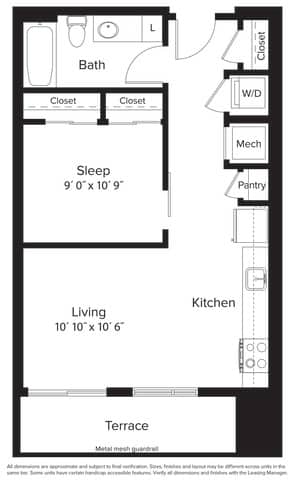 1 bed 1 bath floorplan C at Fort Totten Square, Washington DC